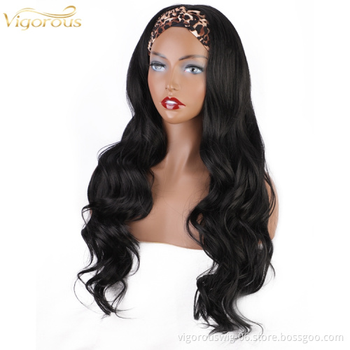 Wholesale 22inch Long black Color Heat Resistance Synthetic Headband Wigs For Black Women body wave Headband Synthetic Hair Wigs